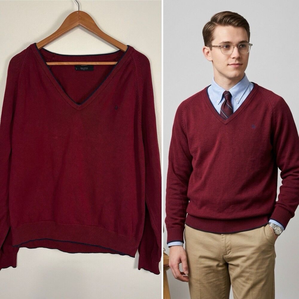 Vintage Christian Dior Monsieur V-Neck Sweater Men's Large Burgundy Cotton USA
